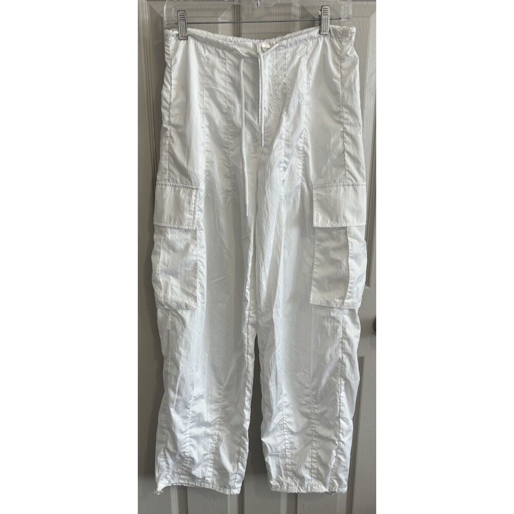 White Parachute‎ Pants Womens XS Baggy Cargo Drawstring Hip Hop Dance Y2K